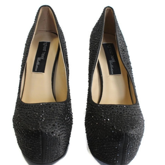 Highest Heel  Giselle Black Satin Platform Size 5 - Picture 2 of 7